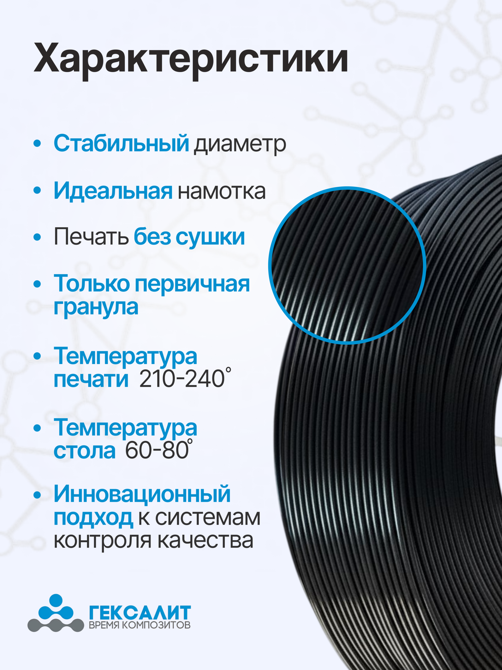 5 мотков по 1 кг Черный PETG 1,75мм +- 0,03