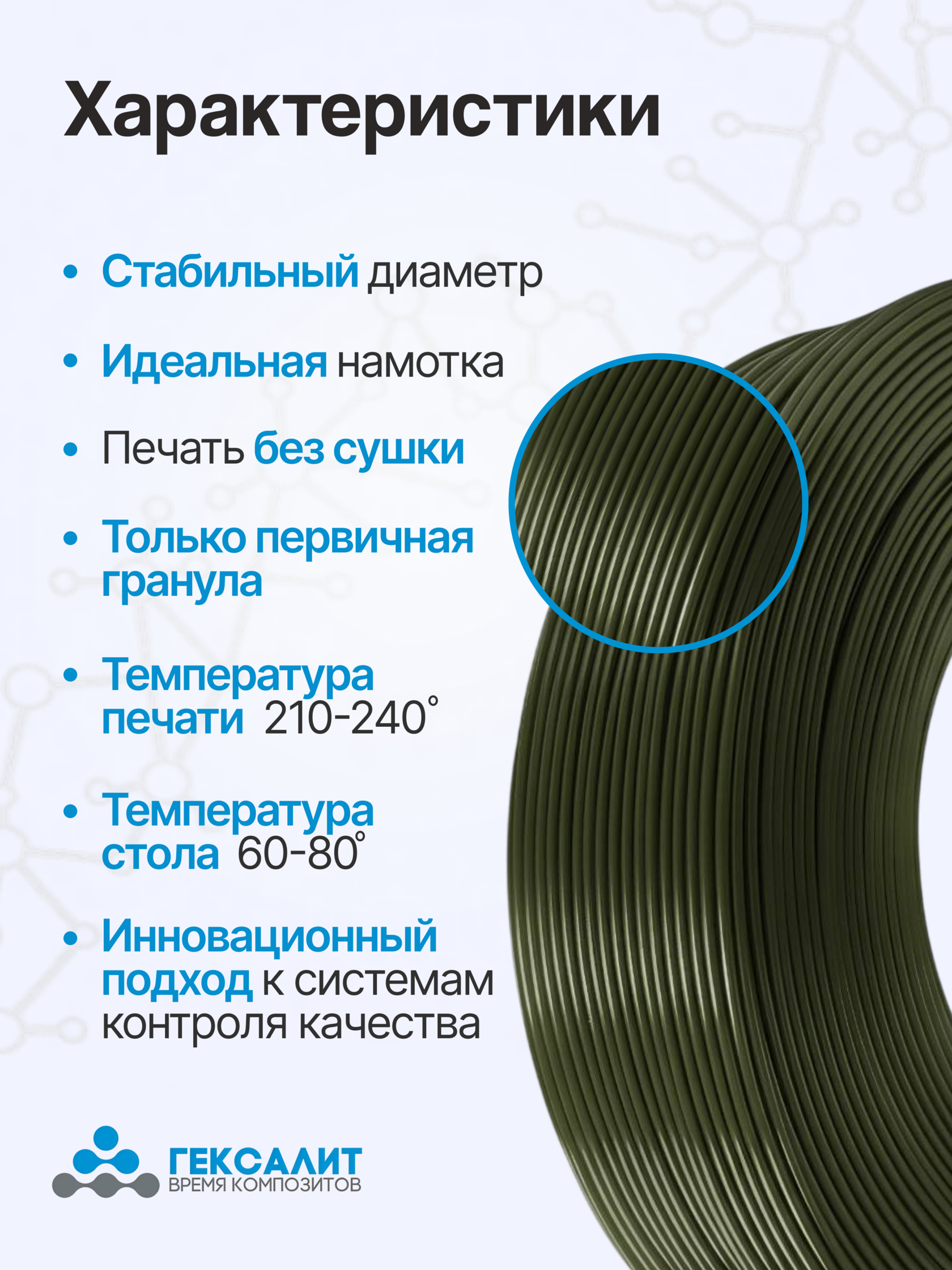 5 мотков по 1 кг Хаки PETG 1,75мм +- 0,03